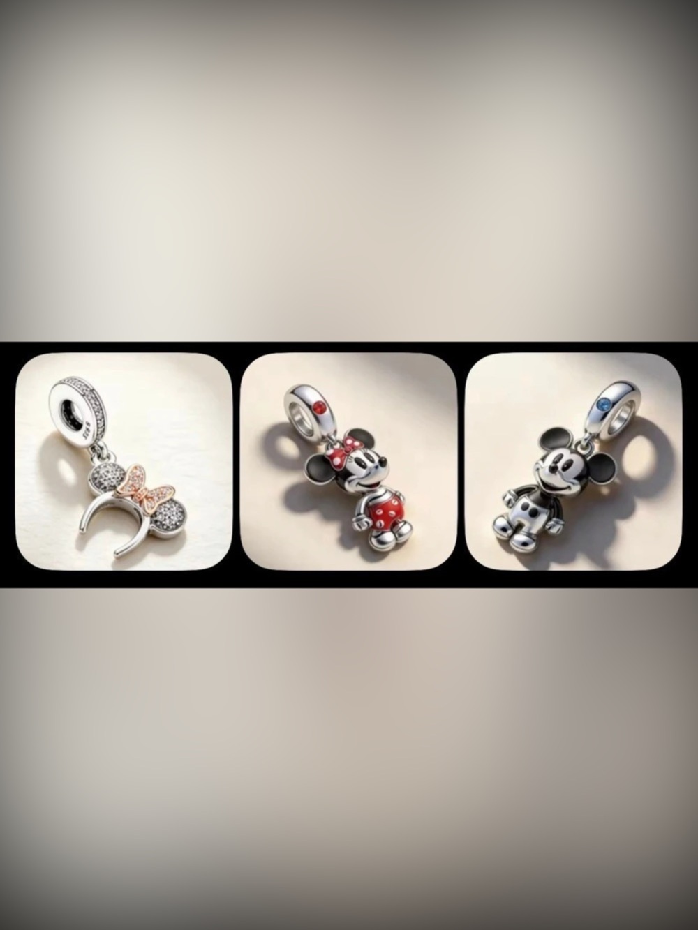 Disney Charm Jewelry Silver Pandora style 3 piece bundle